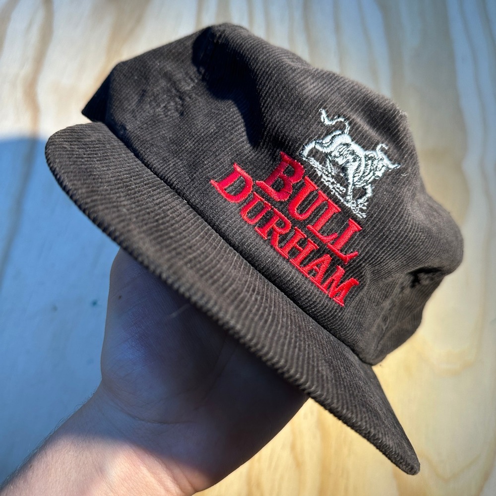 Vintage Bull Durham Corduroy Snapback Hat Black Made in USA Baseball Movie Cap